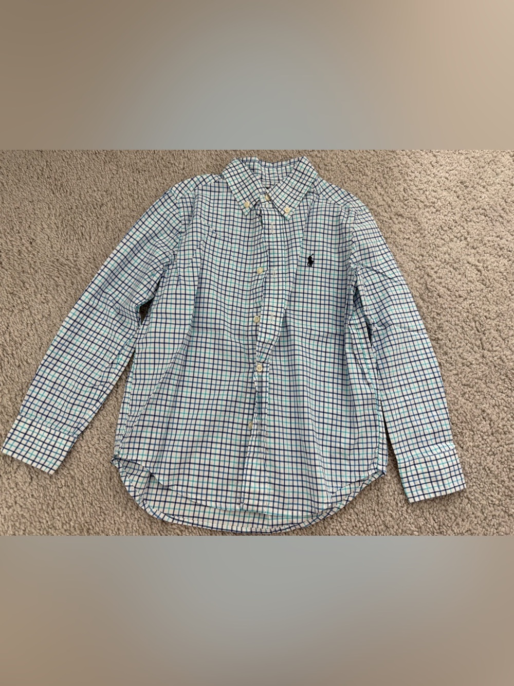 Ralph Lauren Blue and Green Checkered Boys Button-Down Shirt